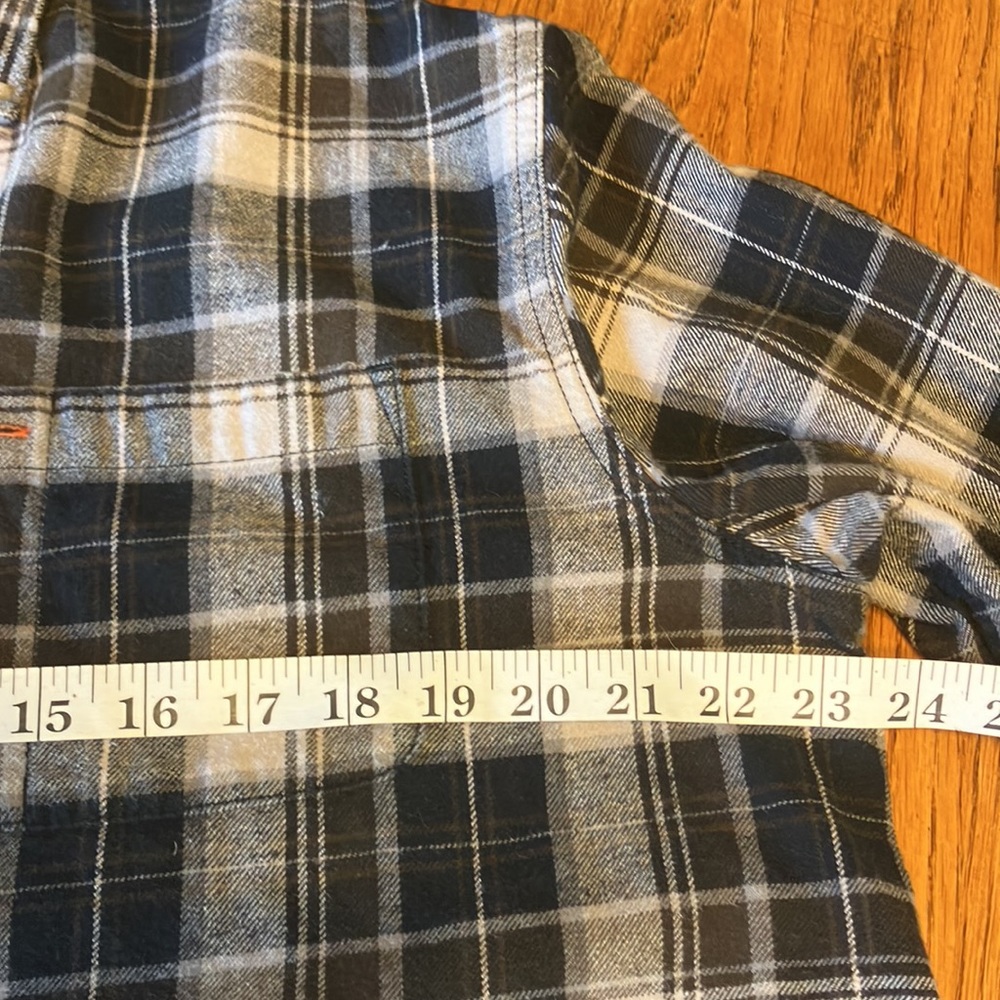 🎁2/$12 LG EDDIE BAUER LG BLACK BROWN TAN GRAY & WHITE PLAID FLANNEL SHIRT - Picture 6 of 7
